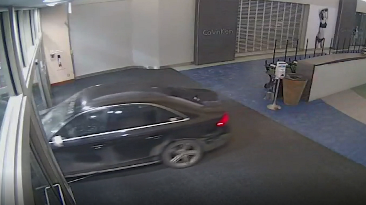 Car destroys doors at Canadian mall