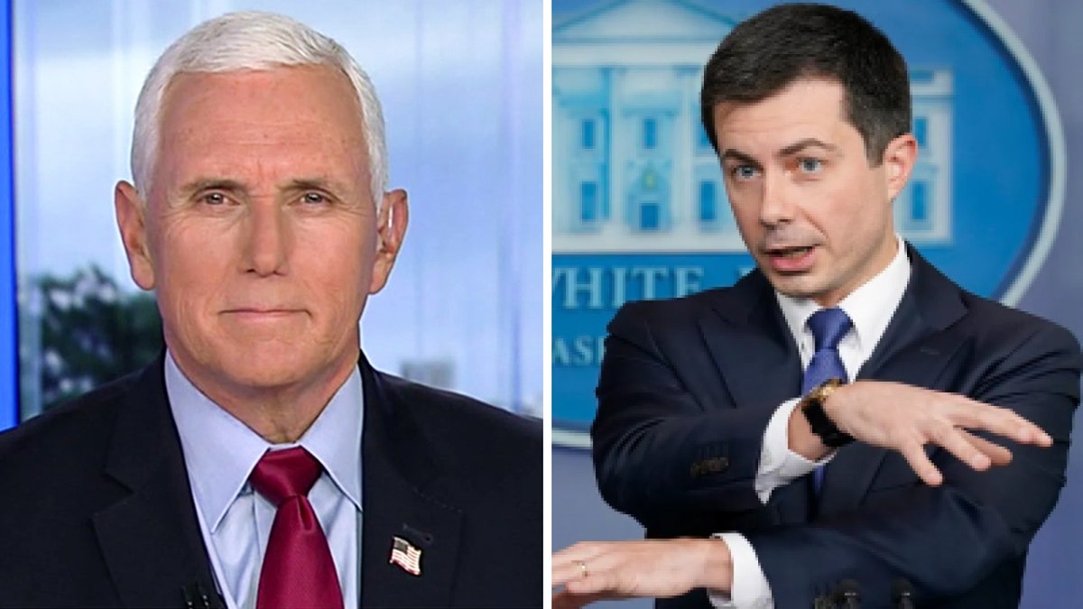 Side by side of former Vice President Mike Pence, left, and Transportation Secretary Pete Buttigieg.