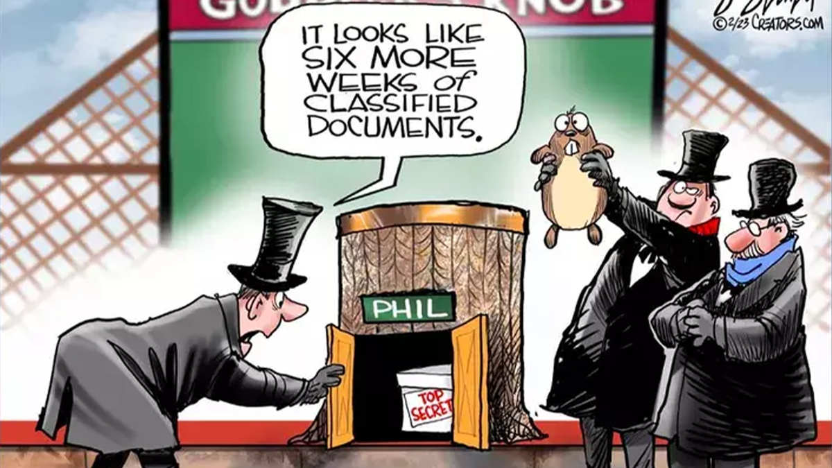 Political cartoon spoofing Groundhog Day