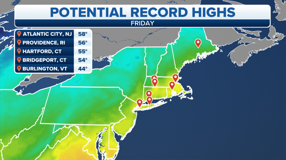 Potential record high temperatures in the Northeast
