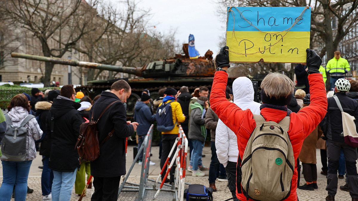 Protest outside Russian embassy in Berlin, Germany