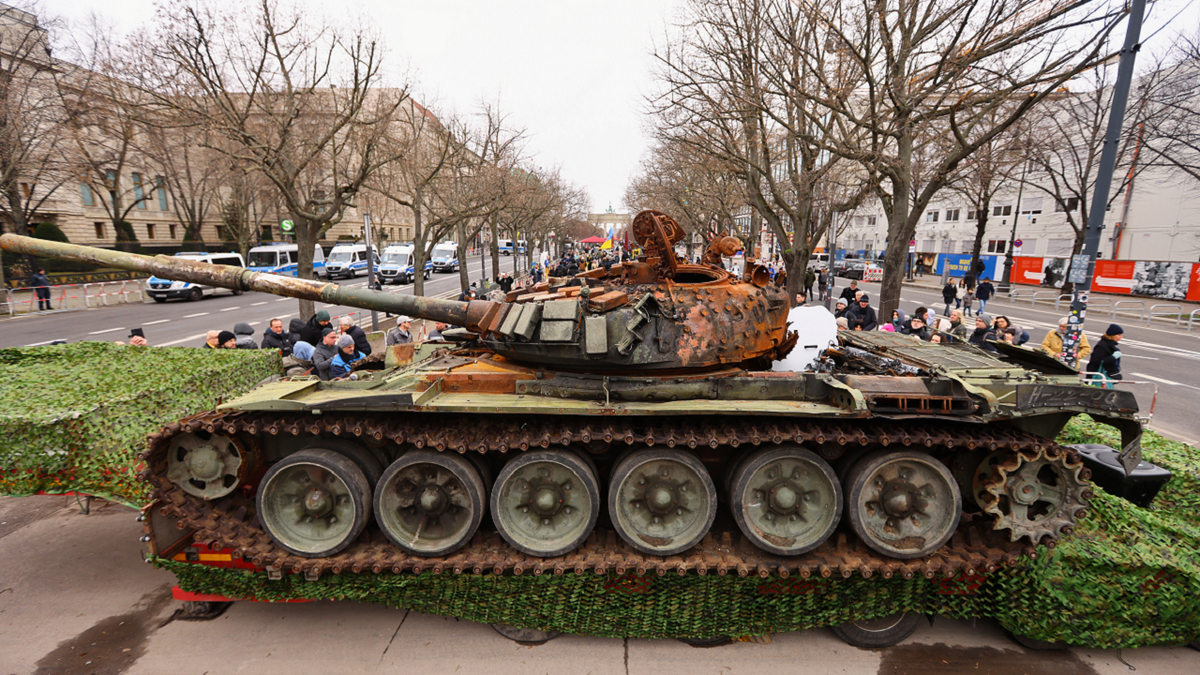 Activists park Russian tank outside Russian embassy in Ukraine