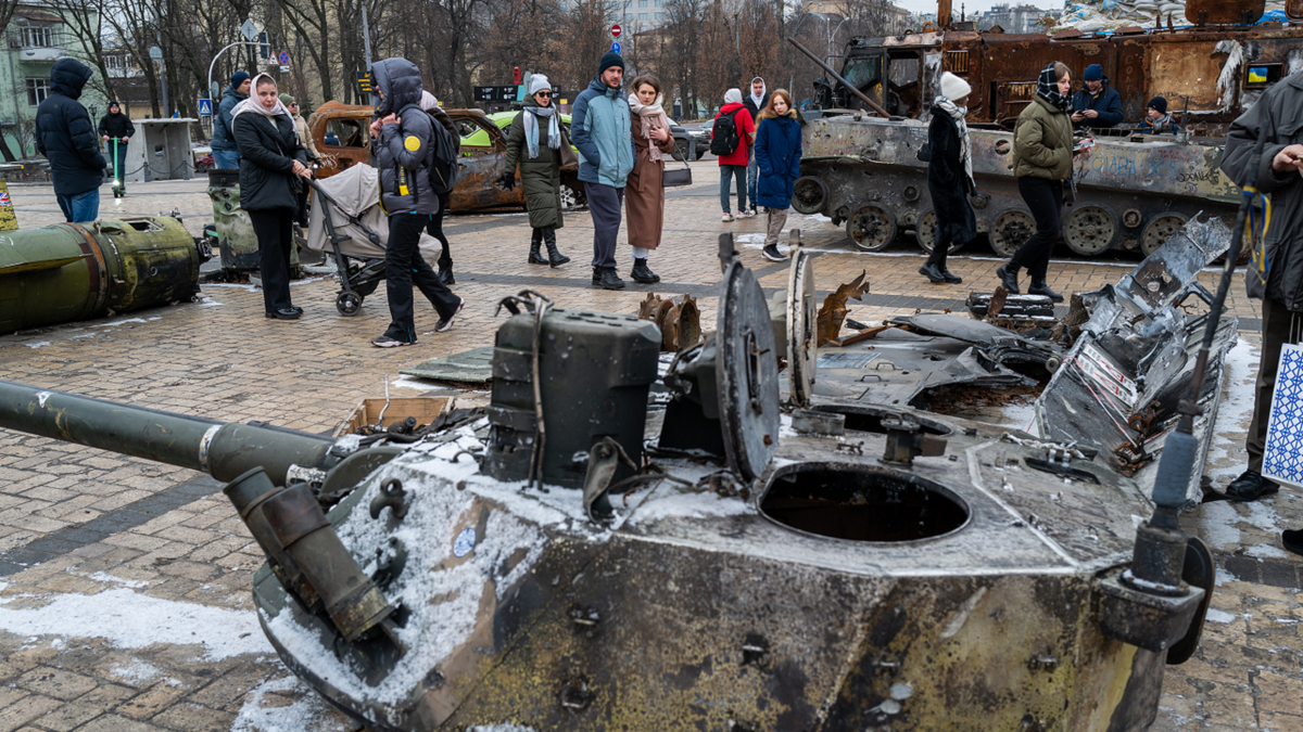 Destroyed Russian vehicles shown to public in Kyiv, Ukraine