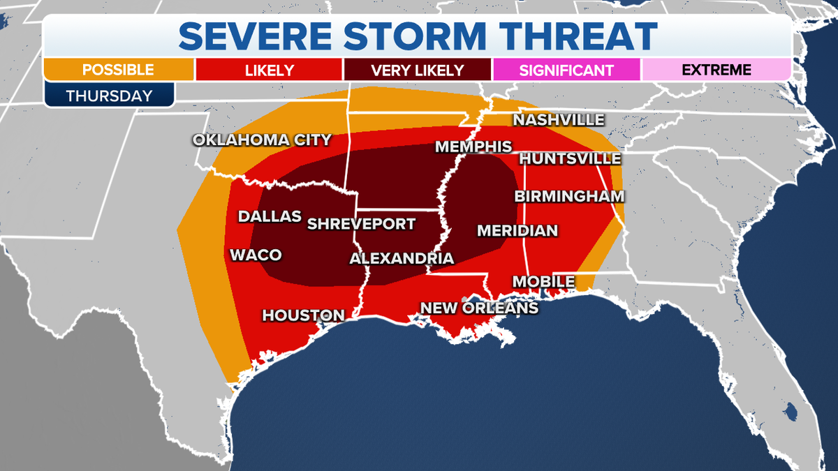 The threat of severe storms in the South