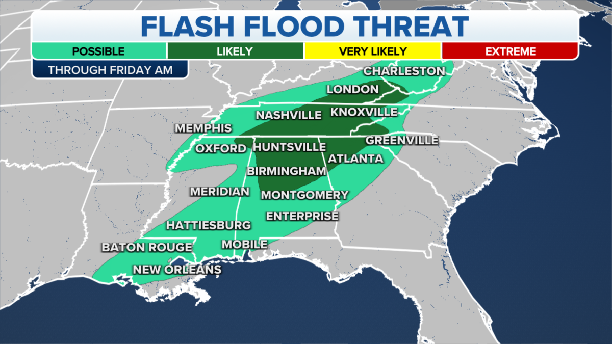 The threat of flash floods through Friday morning