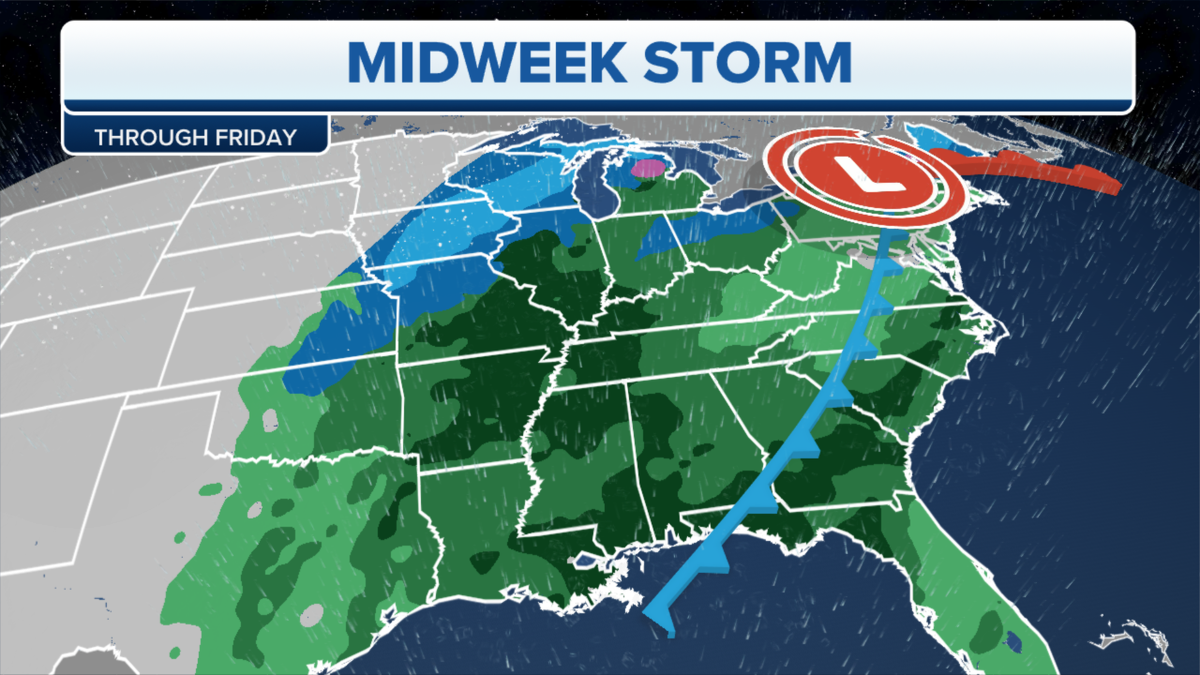 A midweek storm in the eastern U.S.