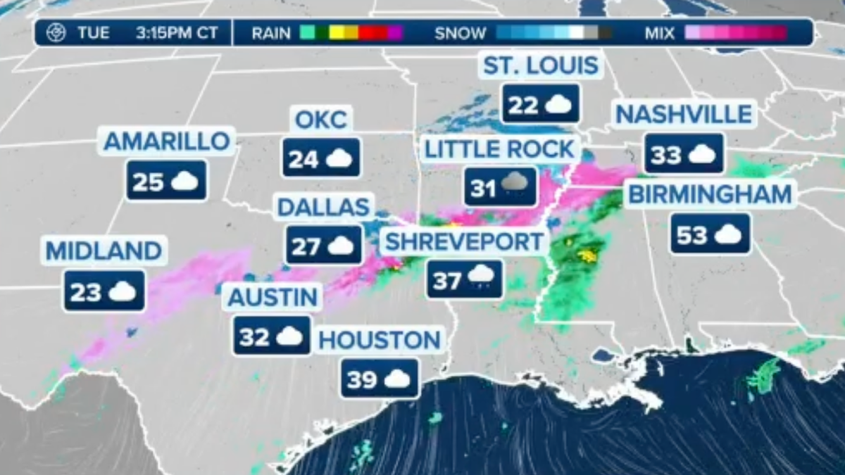 Fox Weather map showing cold temperatures