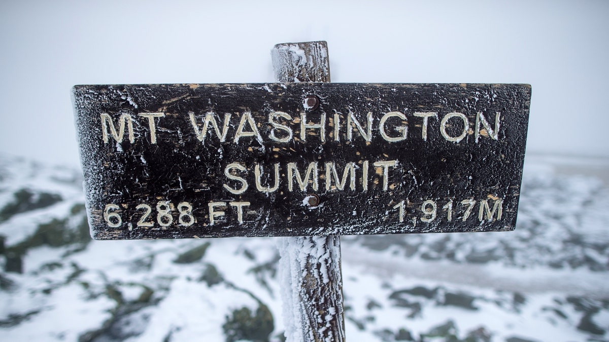 A sign at the summit of Mount Washington