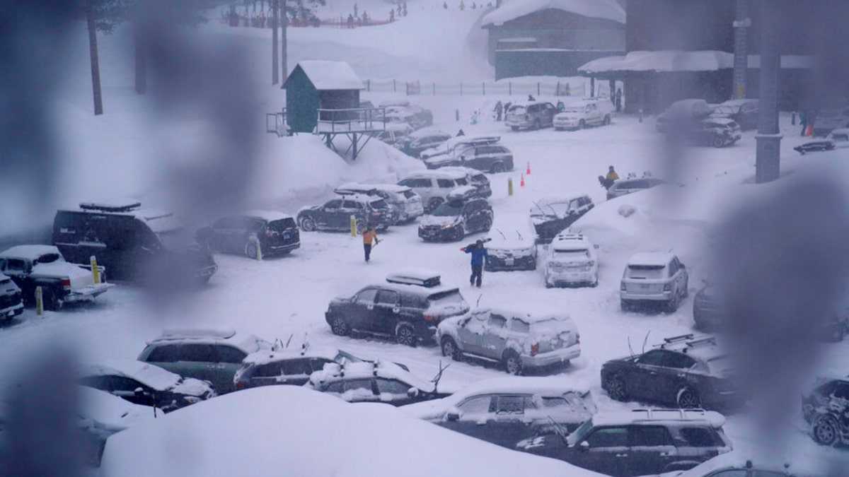 Snow in a Tahoe parking lot