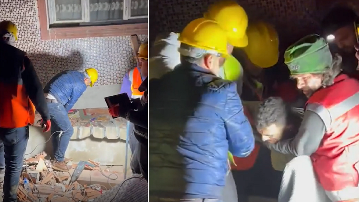 Turkey earthquake survivor rescue caught on video