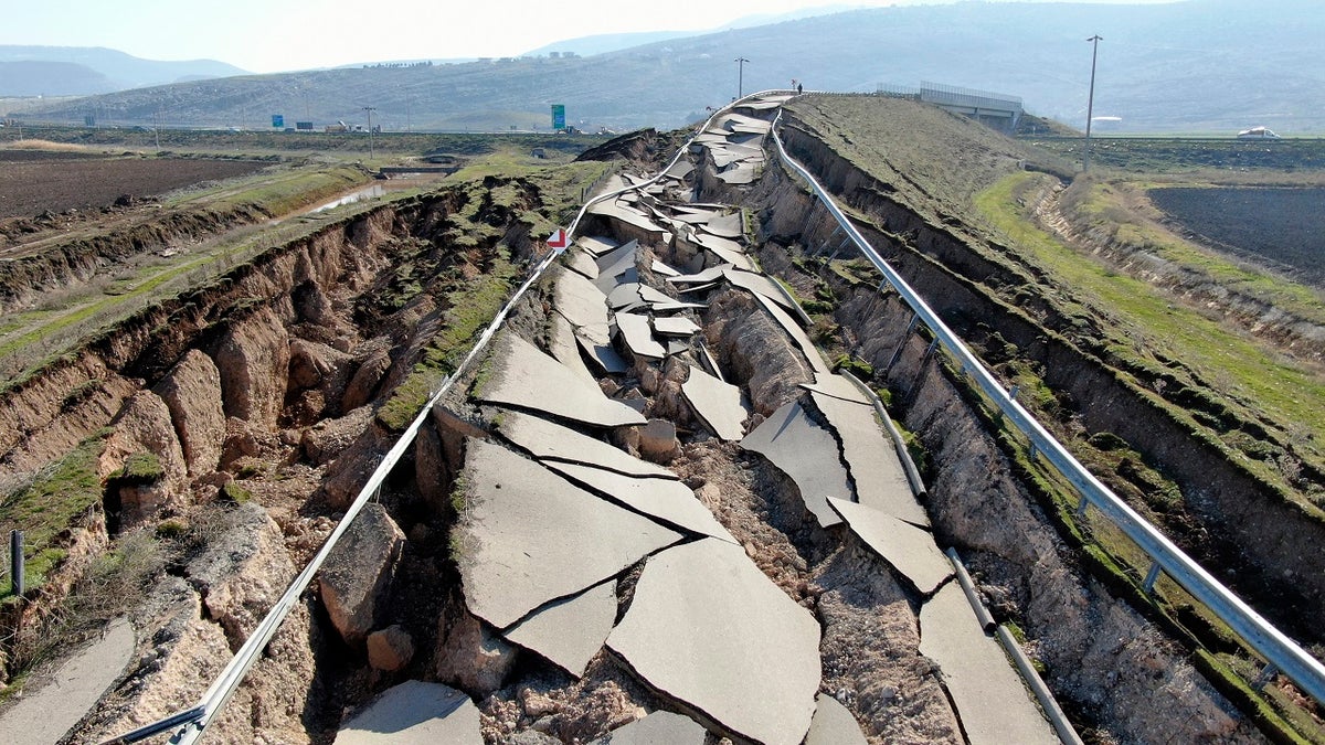Turkey road destroyed after earthquake