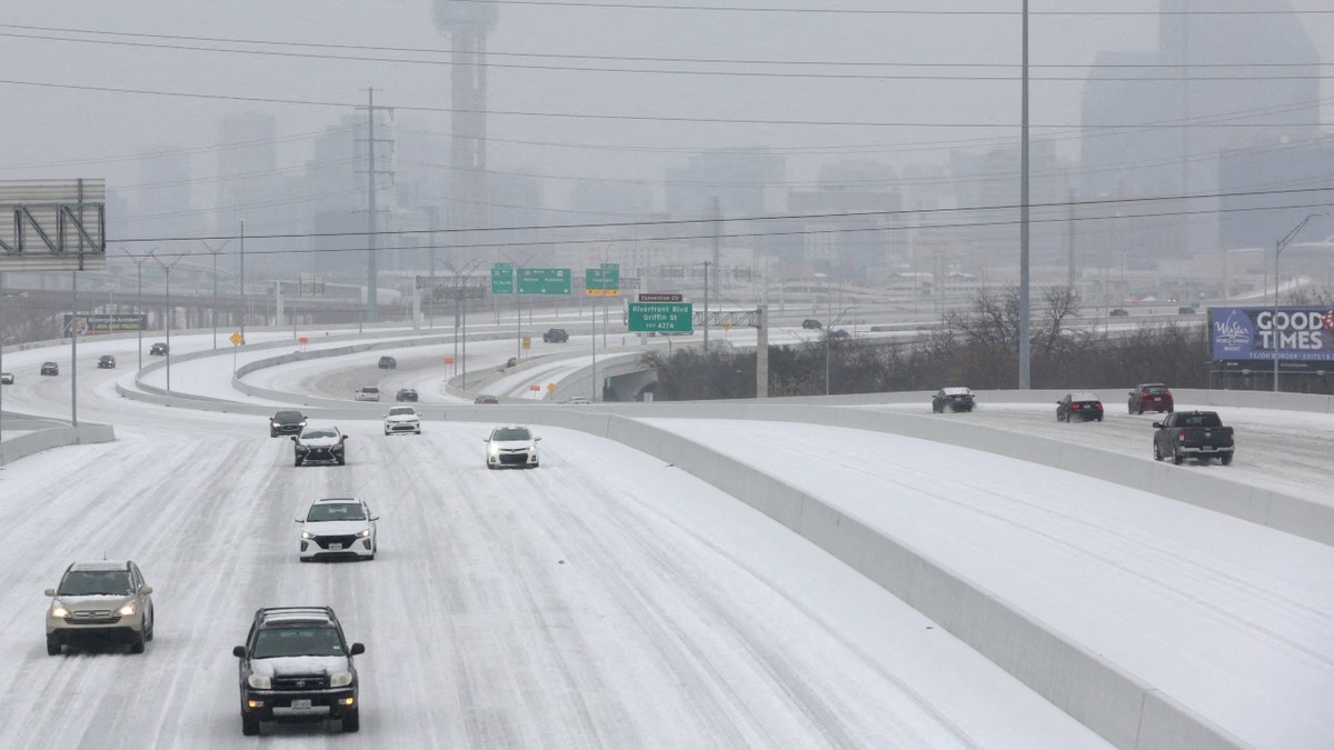 Cars on a snowy Dallas highway