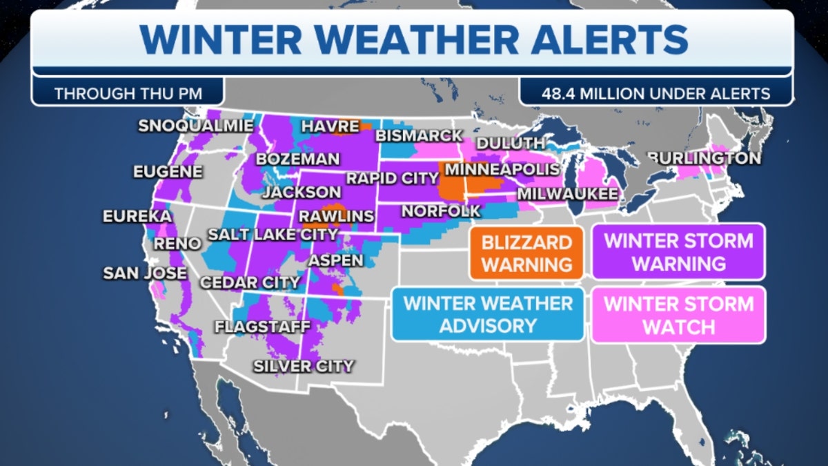 Winter weather alerts through Thursday night nationwide