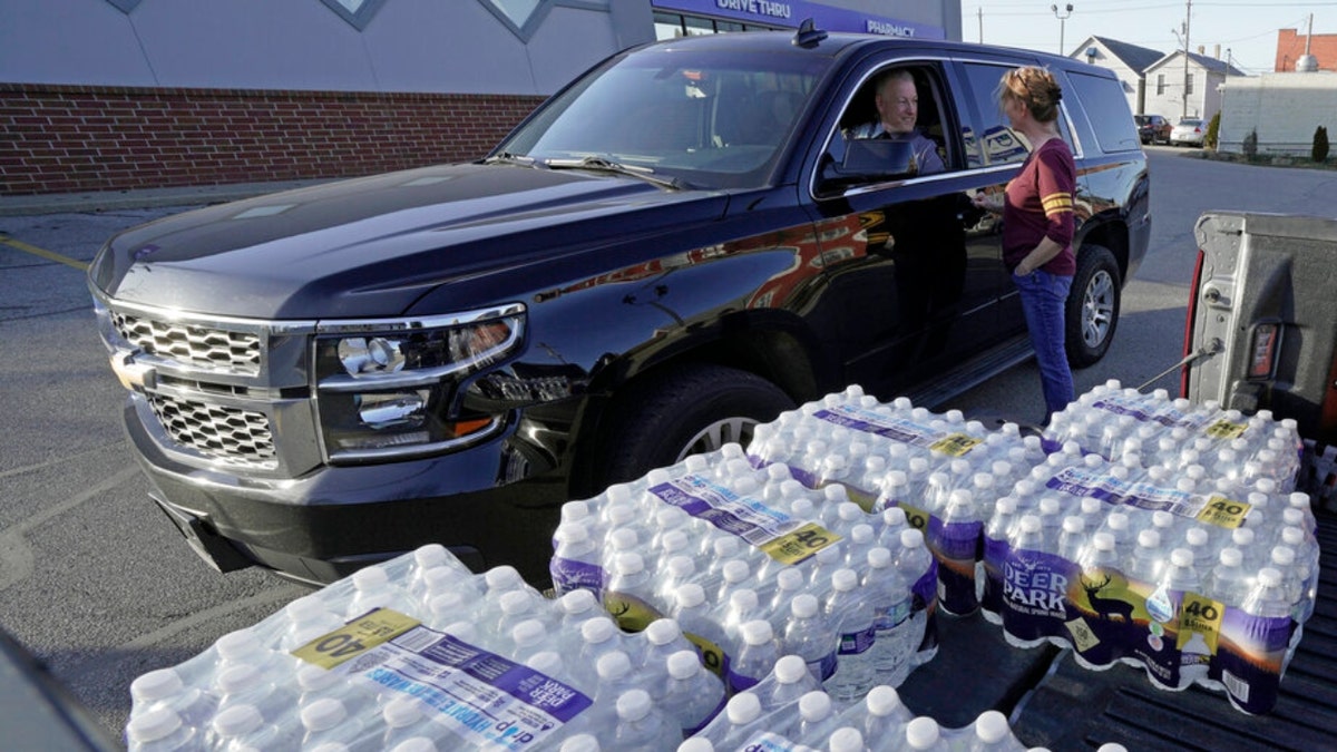 Bottled water is handed out in East Palestine, Ohio