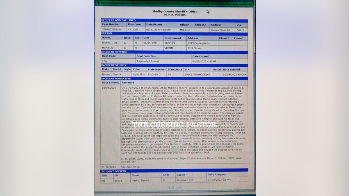 Photo of a computer screen showing incident report