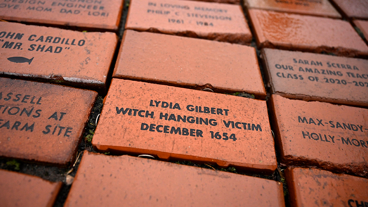 brick memorializing an accused witch