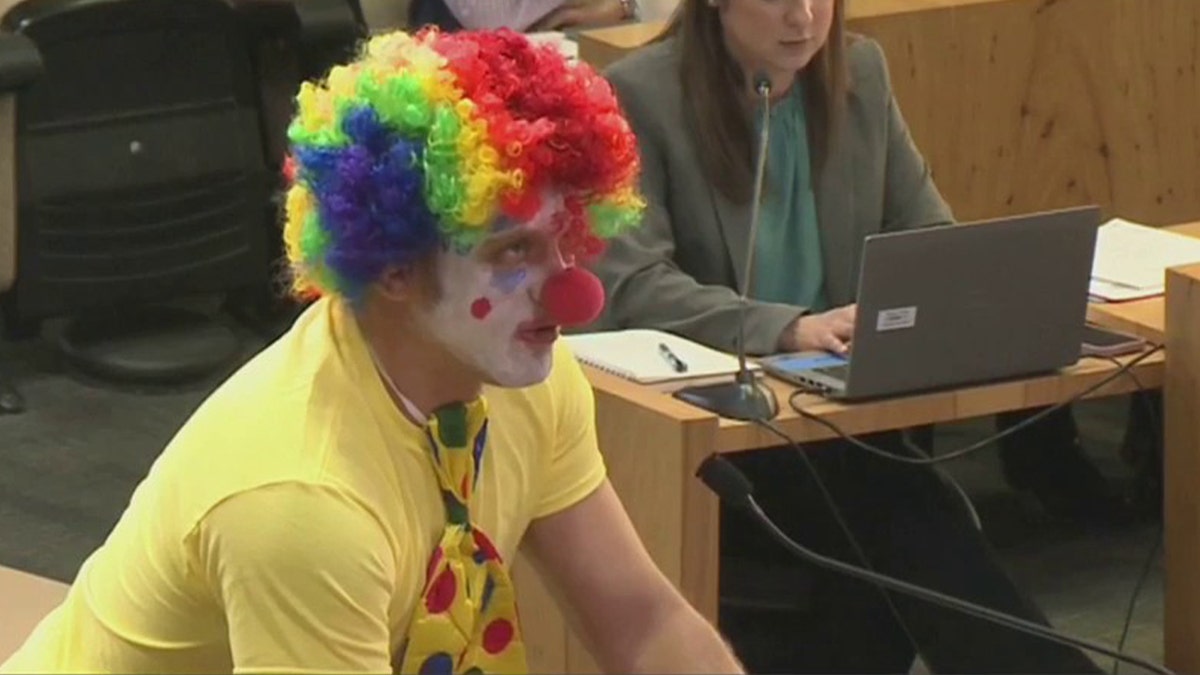 Alex Strenger dressed as clown