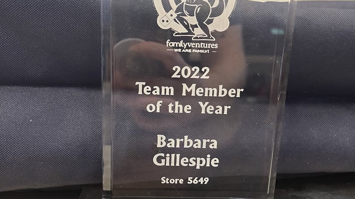 Barbara Gillespie's Team Member of the Year award