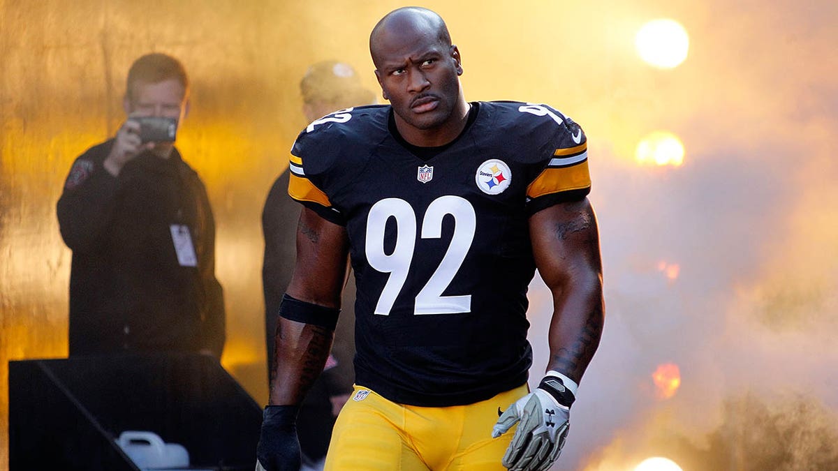 James Harrison running out of tunnel