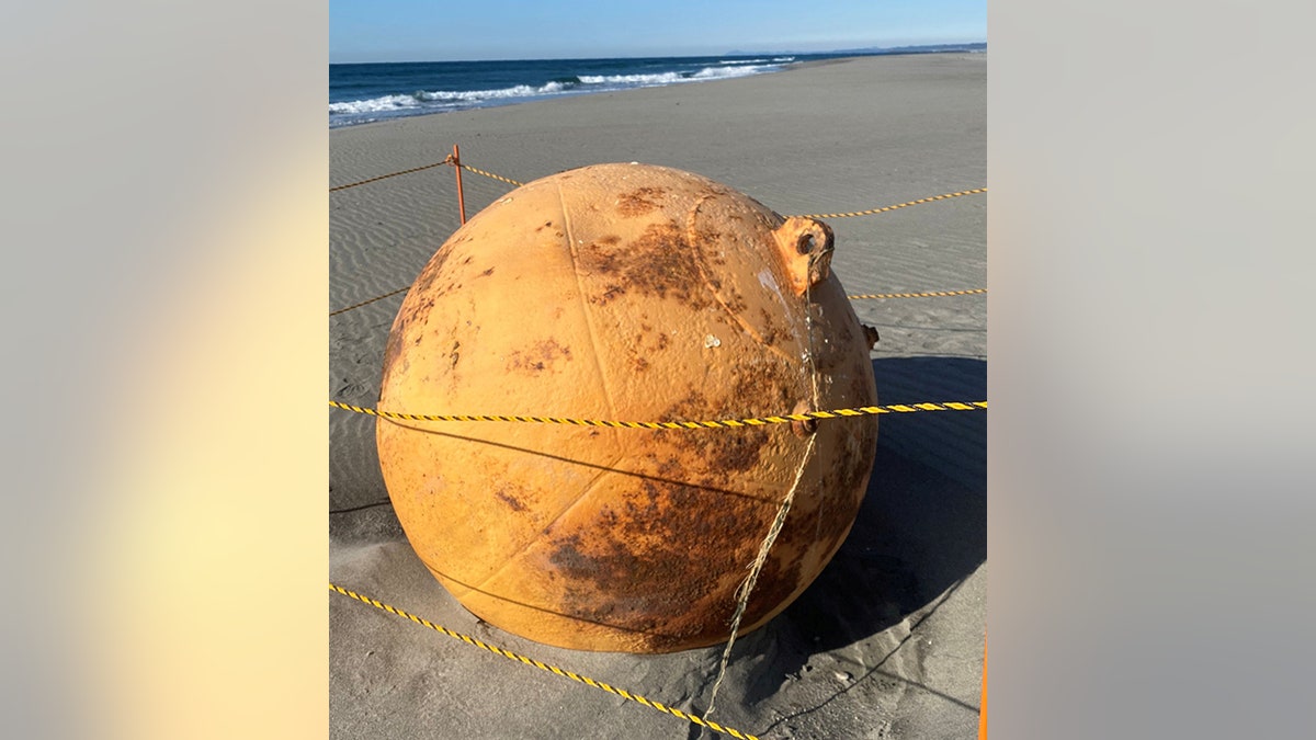 metal ball on beach