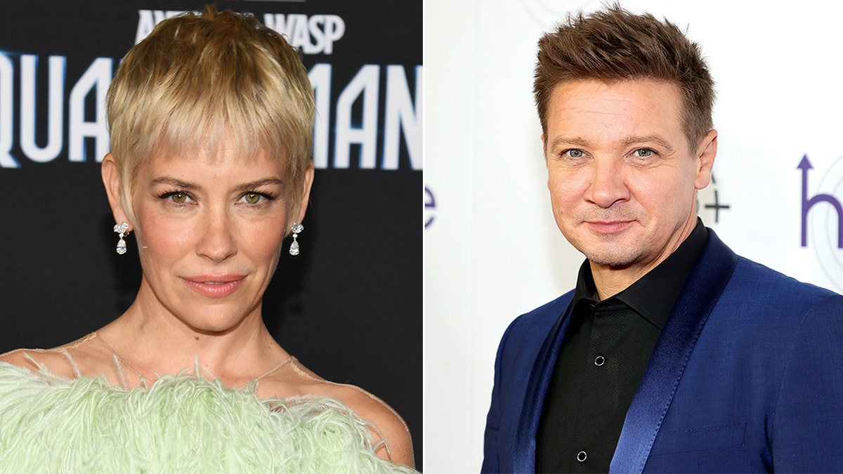 side by side photos of Evangeline Lilly and Jeremy Renner