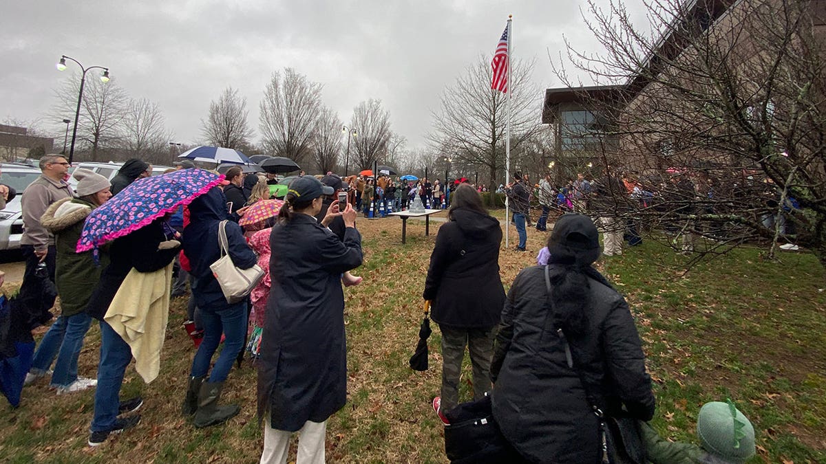 Attendees gathered outside of library during Kirk Cameron reading event