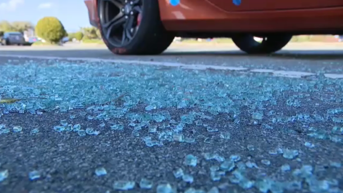 Glass on ground from robbery