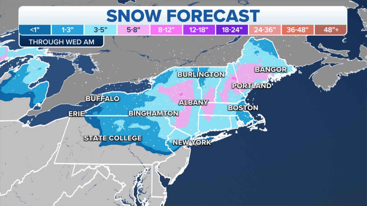 US Northeast snowfall forecast