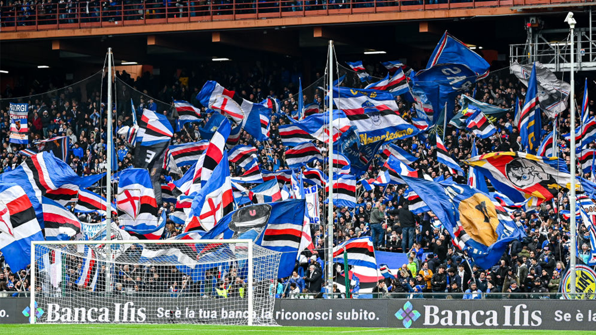 Fans of Sampdoria wave their flags prior to kick-off