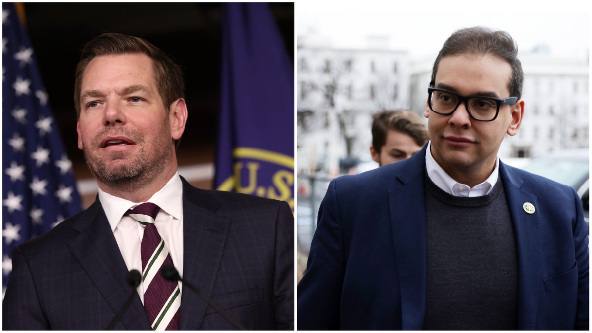 Split image of Eric Swalwell and George Santos