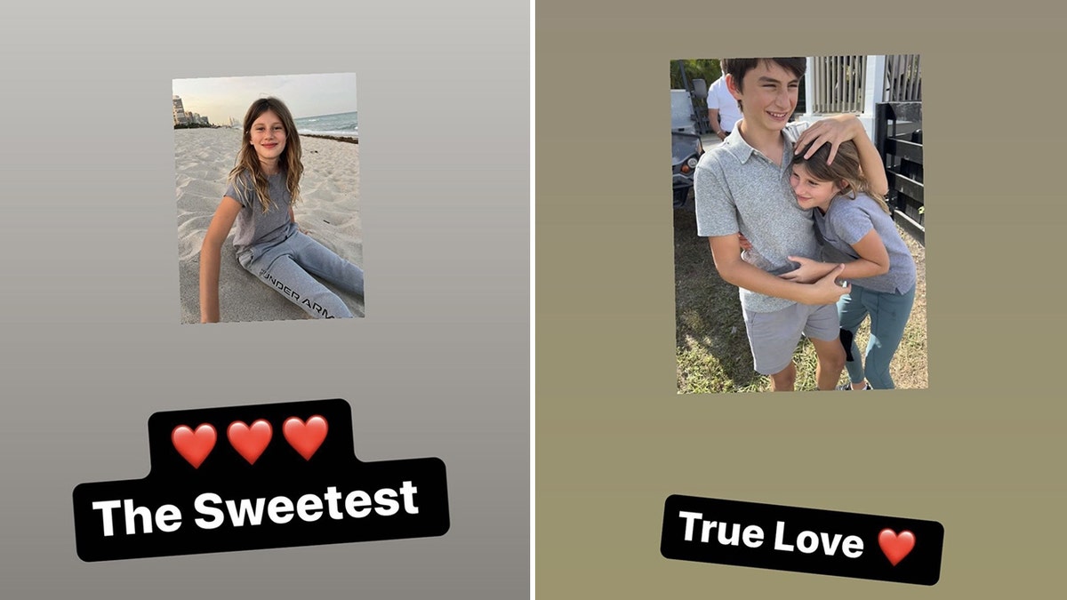 Tom Brady shares a photo of his daughter Vivan sitting in the sand with the caption "The Sweetest" and three red hearts split Tom Brady with the caption "True Love" shares a photo of son Benjamin hugging daughter Vivian