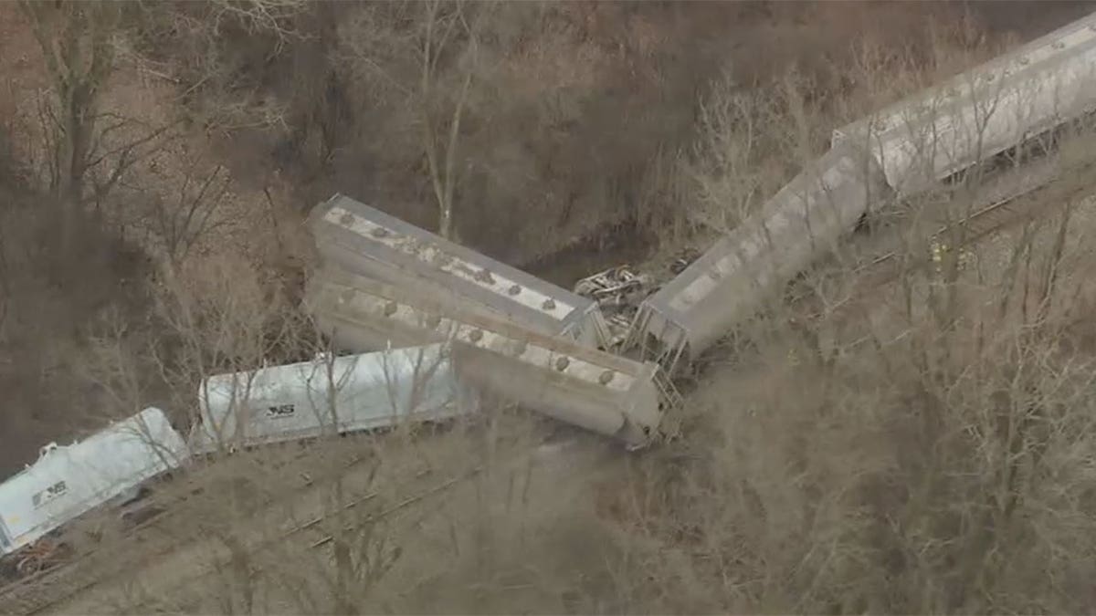 Train on its side following derailment in Detroit