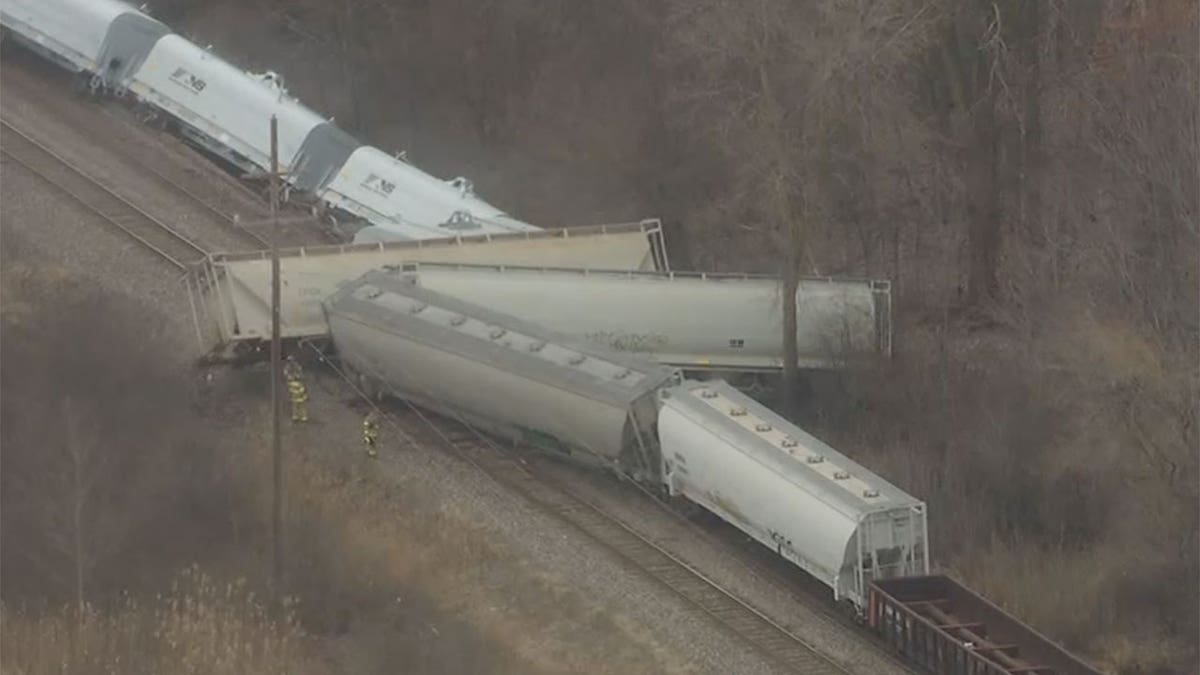 Train on its side following derailment in Detroit