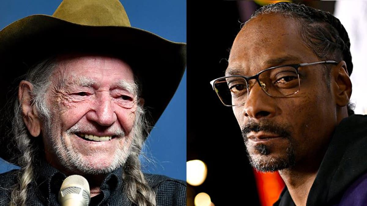 A split of Willie Nelson and Snoop Dogg