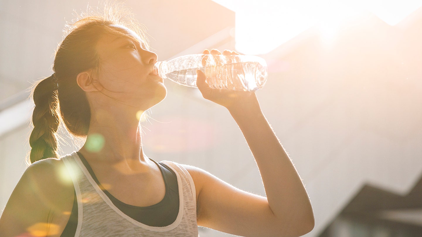 woman drinking a water bottle