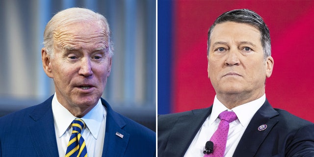Former White House physician Rep. Ronny Jackson, right, is calling for an end to the "cover-up" of President Biden's health.