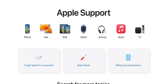 halaman web Dukungan Apple