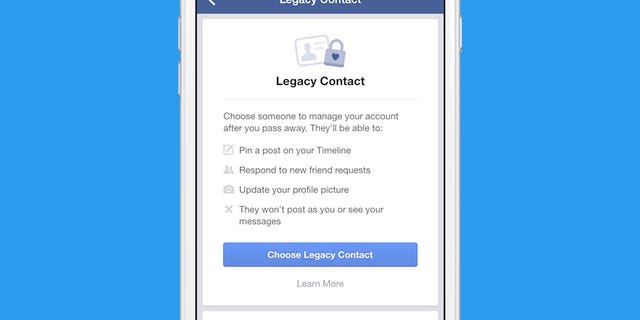 Screenshot of the Legacy Contact page on Facebook.