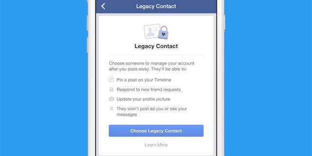 Cuplikan layar halaman Kontak Warisan di Facebook.