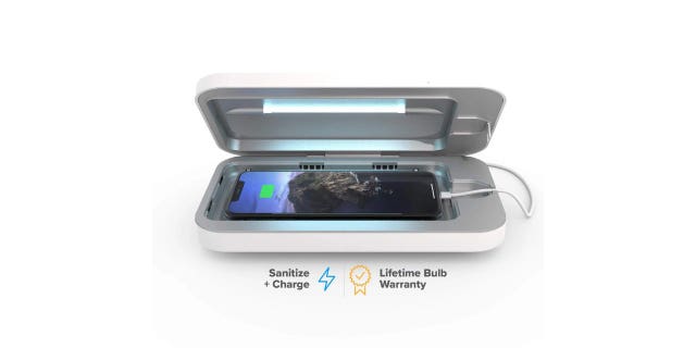 The PhoneSoap smartphone sanitizing station.