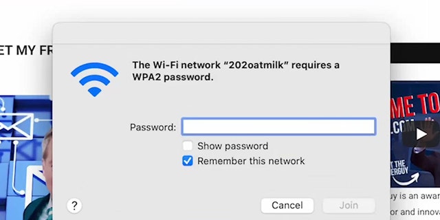 Example of signing in to a secure Wi-Fi network with a password.