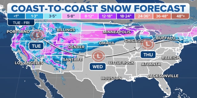 Snow forecast across the U.S. through Friday