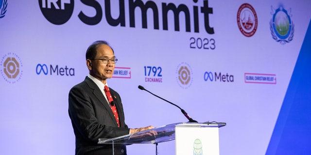 You Si-kun, the speaker of Taiwan's Parliament, addresses the International Religious Freedom Summit in Washington, D.C.