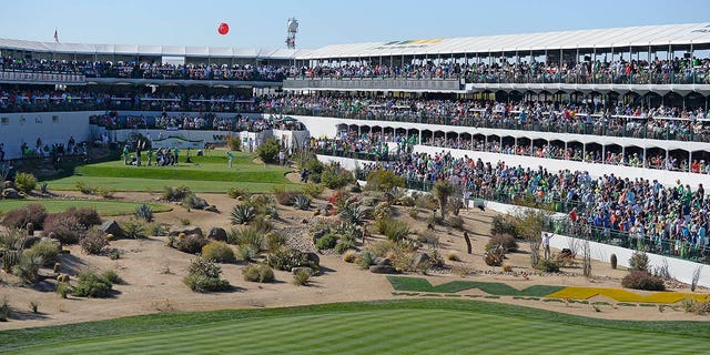 General view of the gallery on the 16th hole during the third round of the Waste Management Phoenix Open at TPC Scottsdale in Scottsdale, Arizona, on Feb. 3, 2018.