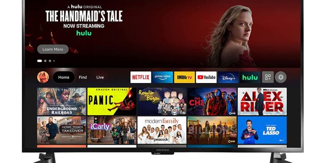 Gambar TV Insignia F30 Series menampilkan video dan layanan streaming Hulu.