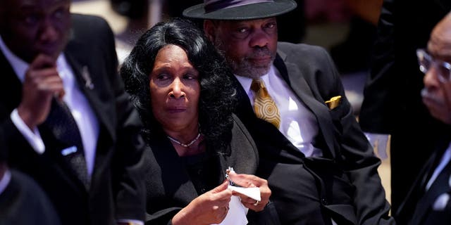 RowVaughn Wells and her husband Rodney Wells arrive for the funeral service for her son Tyre Nichols at Mississippi Boulevard Christian Church in Memphis, Tenn., on Wednesday, Feb. 1, 2023.