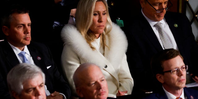 U.S. Representative Marjorie Taylor Greene (R-GA) attends U.S. President Joe Biden's State of the Union address at the U.S. Capitol in Washington, U.S., February 7, 2023. 