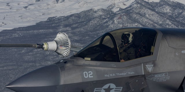 FILE PHOTO: A F-35 fighter jet from the U.S. Air Force refuels during the annual Red Flag military exercise on February 8, 2023.