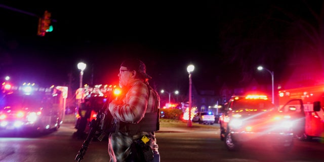 Emergency personnel respond to a shooting at Michigan State University in East Lansing, Michigan, U.S., February 13, 2023.