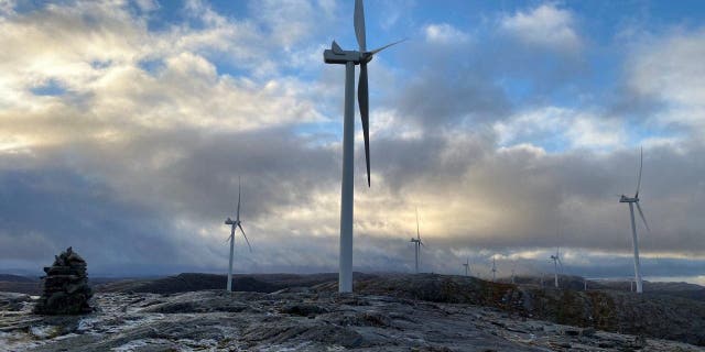 A view of the Roan onshore wind farm, as a Norwegian case over indigenous rights continues, in the Fosen region, Norway Nov. 12, 2021.